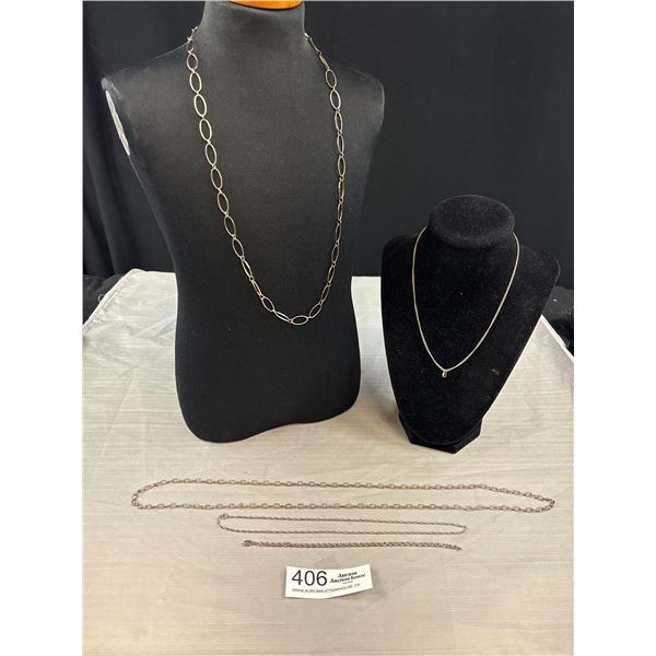 4 (Untested) Silver Tone Necklaces + Bracelets