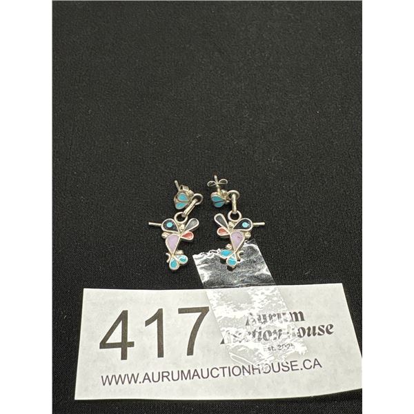 Pair of Southwest Inlaid Hummingbird Earrings (Vintage)