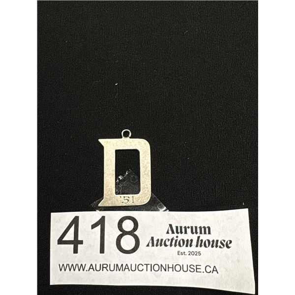 Birks Sterling (1951) "D" Pendant Over/Long