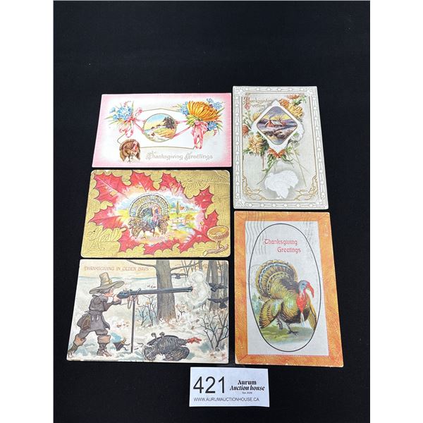 5 Early 1900s Thanksgiving Postcards (Good Graphic)