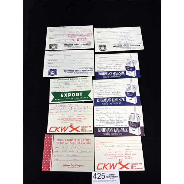 10 Vintage Vancouver Theatre Ticket Envelopes