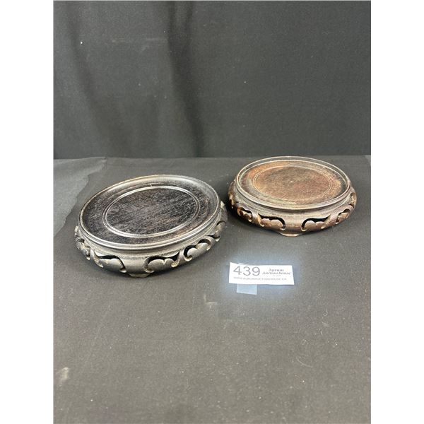 2 Vintage 6" Diameter Wooden Asian Stands