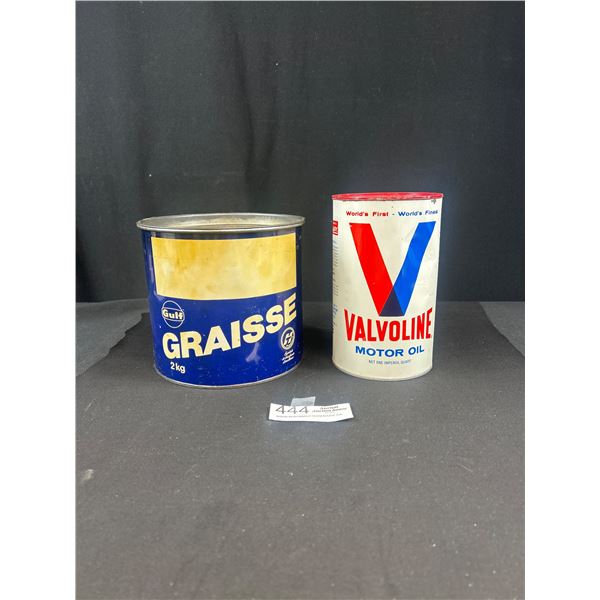 Vinatge Gulf Grease Can and Valvoline Motor oil tin