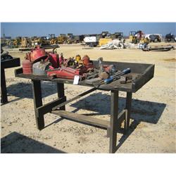 Table W/ Gas Jugs, Jacks, And Handtools