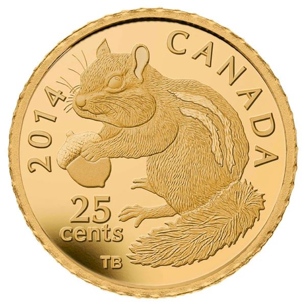 2014 25¢ The Eastern Chipmunk - Pure Gold Coin.  Tax Exempt.