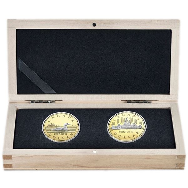 2017 $1 The Loonie, 30th Anniversary - 2 Coin Platinum-Plated Pure Gold Set.  Tax Exempt.