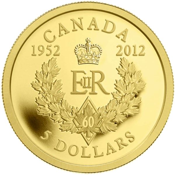 2012 $5 Queen's Diamond Jubilee Royal Cypher - Pure Gold Coin.  Original plastic seal from the Mint.