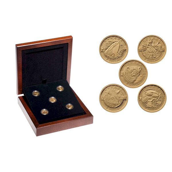2013 $5 O Canada Wildlife - Pure Gold 5-Coin Set.  Tax Exempt.