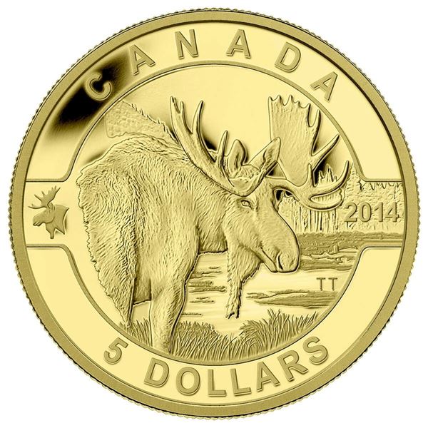 2014 $5 O Canada: Moose - Pure Gold Coin.  Tax Exempt.