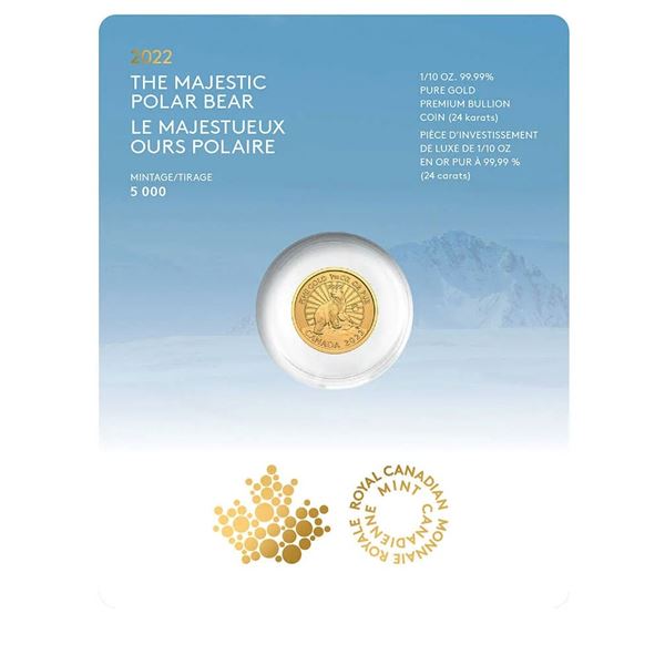 2022 $5 The Majestic Polar Bear - Pure Gold Coin.  Tax Exempt.
