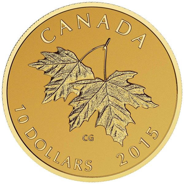 2015 $10 Maple Leaves with Queen Elizabeth II Effigy (1990) - Pure Gold Coin.  Tax Exempt.