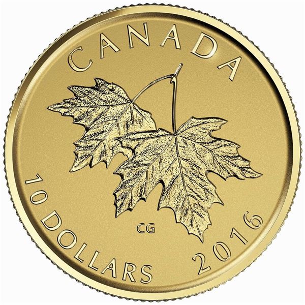 2016 $10 Maple Leaves with Queen Elizabeth II Effigy - Pure Gold Coin.  Tax Exempt.