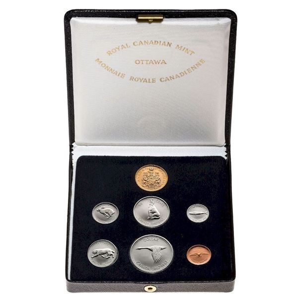 1967 $20 Pristine Original Centennial 22-kt. Gold and Silver Proof Set.  Silver coins display milky 