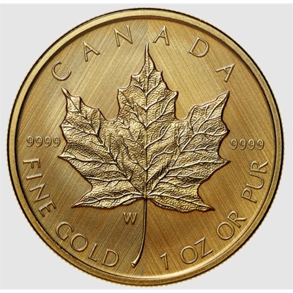 2021 $50 Gold Maple Leaf: W Mint Mark – Pure Gold Coin.  Tax Exempt.