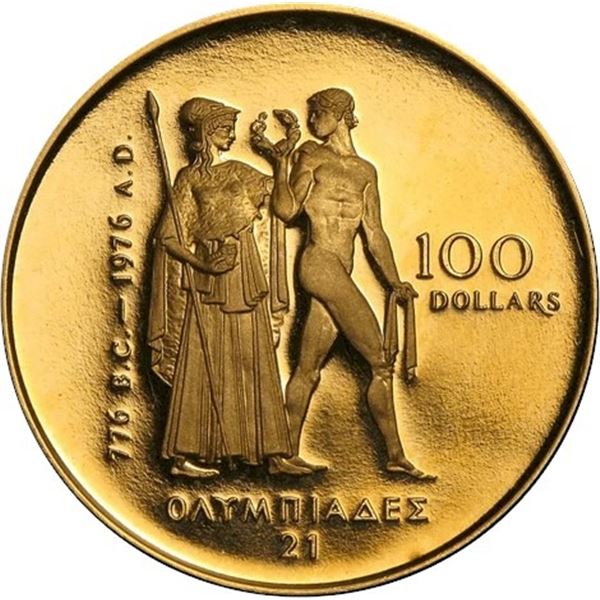 1976 $100 Montreal Olympics Gold 22kt coin.  Housed in original case.