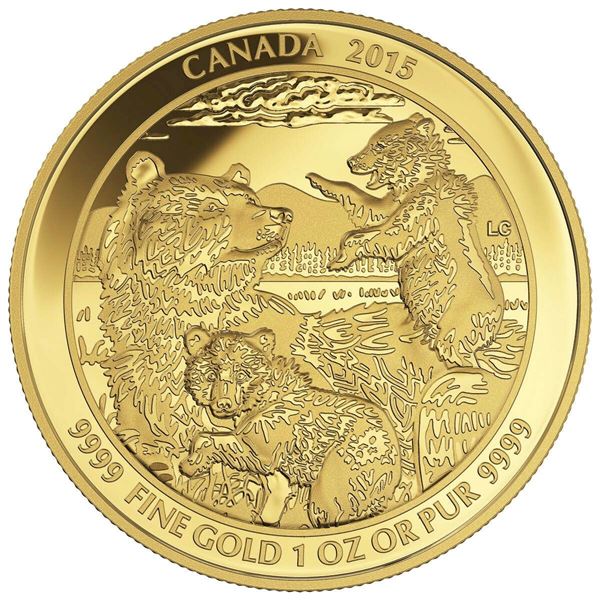 2015 $200 Grizzly Bear: The Clan - Pure Gold Coin.  Tax Exempt.