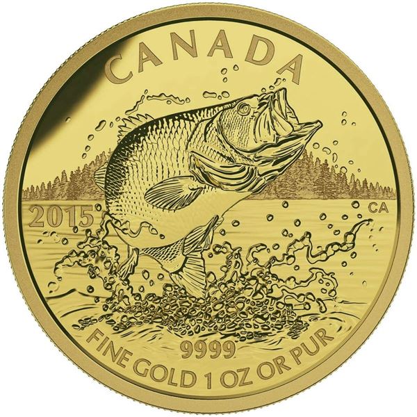 2015 $200 North American Sportfish: Largemouth Bass - Pure Gold Coin.  Tax Exempt.