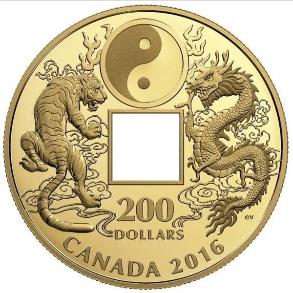 2016 $200 Tiger and Dragon Yin and Yang 1 oz. Pure Gold Coin.  Tax Exempt.