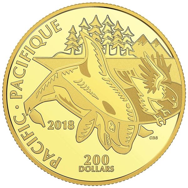2018 $200 Canadian Coastal Symbols: The Pacific - Pure Gold Coin.  Tax Exempt.