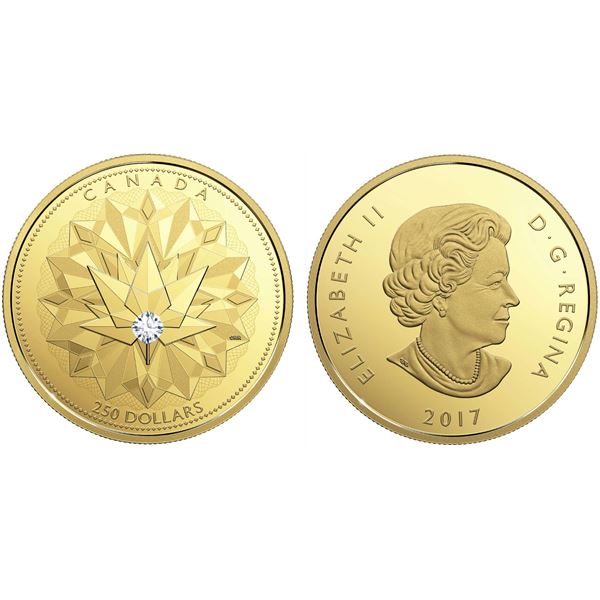 2017 $250 Celebrating Canadian Brilliance - Pure Gold Coin with Forevermark Diamond.  Tax Exempt.
