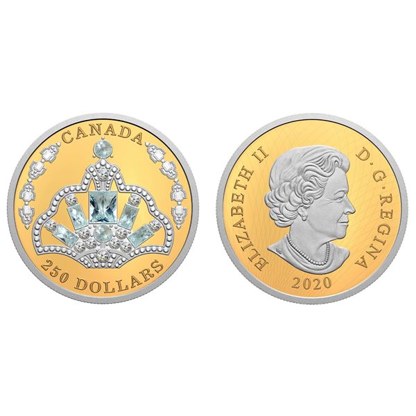 2020 $250 Her Majesty Queen Elizabeth II's Brazilian Aquamarine Tiara - Pure Gold Coin.  Tax Exempt.