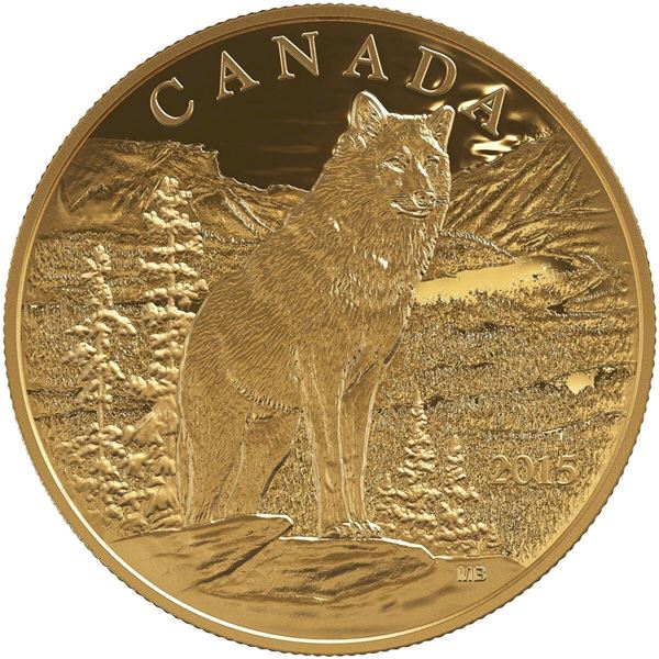 2015 $350 Imposing Alpha Wolf - Pure Gold Coin.  Tax Exempt.