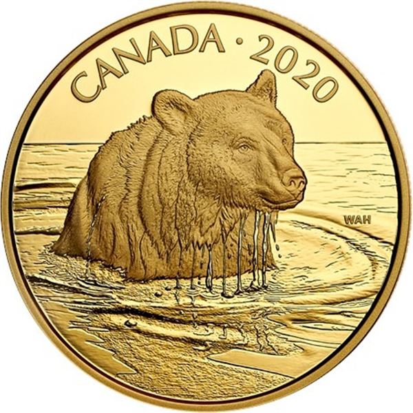 2020 $350 Canadian Wildlife Portraits: The Grizzly Bear - Pure Gold Coin.  Tax Exempt.