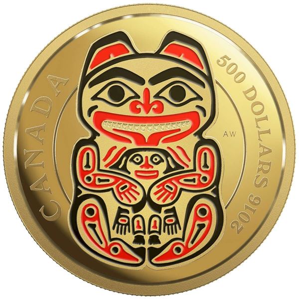2016 $500 Mythical Realms of the Haida Series: The Bear - Pure Gold Coin.  Tax Exempt.