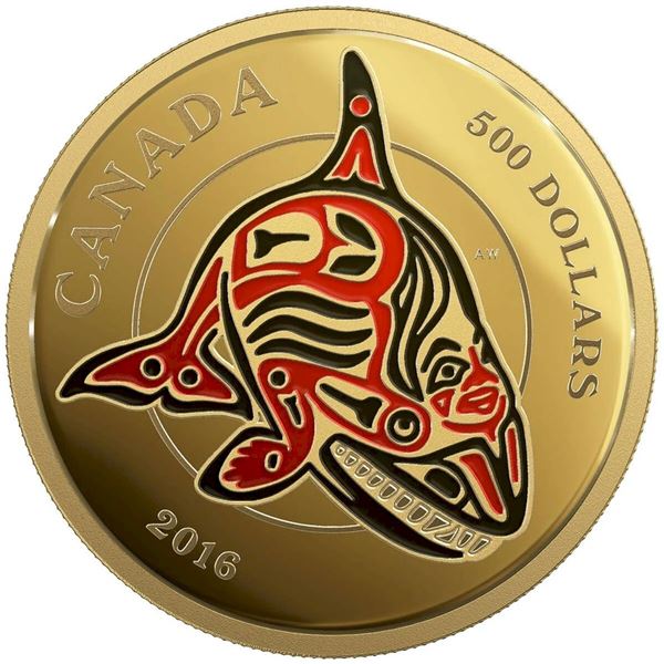 2016 $500 Mythical Realms of the Haida: The Orca - Pure Gold Coin.  Tax Exempt.