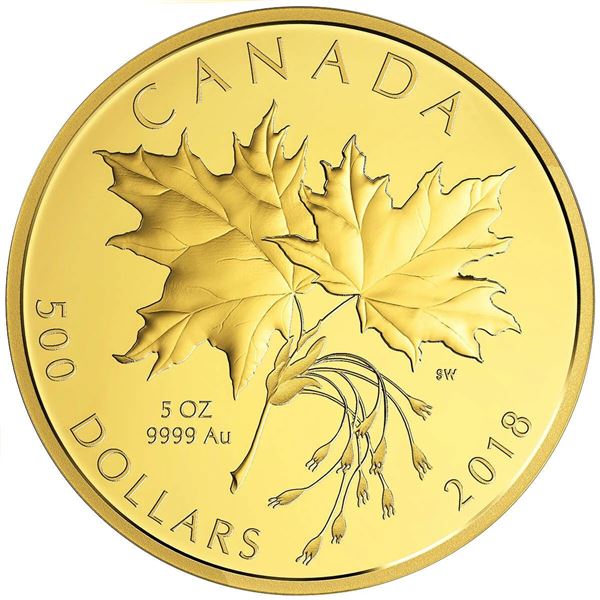 2018 $500 Maple Leaves - Pure Gold Coin.   Tax Exempt.