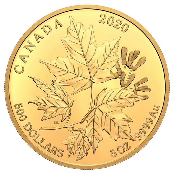 2020 $500 Splendid Maple Leaves - Pure Gold Coin.   Tax Exempt.