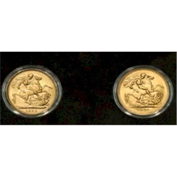 Perth Mint;  1899 & 1931 Gold Sovereigns - The Perth Mint - Downies.  22-carat (91.67% pure) gold Se
