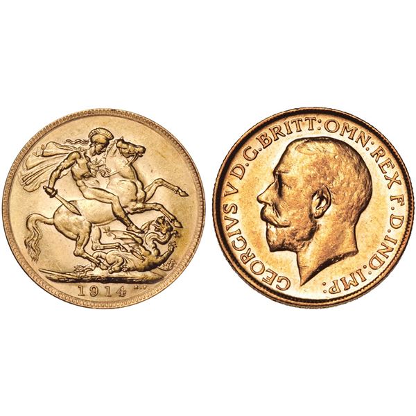Perth Mint;  1914 King George V Perth Mint Gold Sovereign.