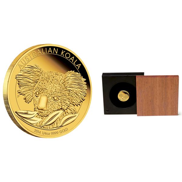 Perth Mint;  2014 $25 Australia Gold 1/4 Gold Proof Coin in box.  Tax Exempt.