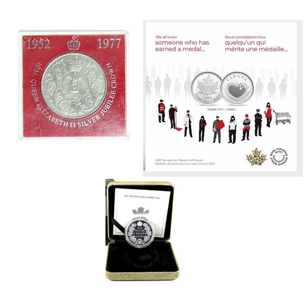 1952-1977 H.M.Queen Elizabeth II Silver Jubilee Crown, 2011 $1 The 1911 Silver Dollar, 2020 Recognit