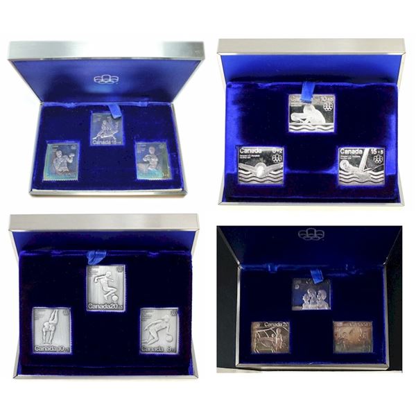 1976 Canada Summer Olympic Team Sports & Gym 1.5oz. Silver 3-Stamp Set, Lot of 4 different sets.  Ta