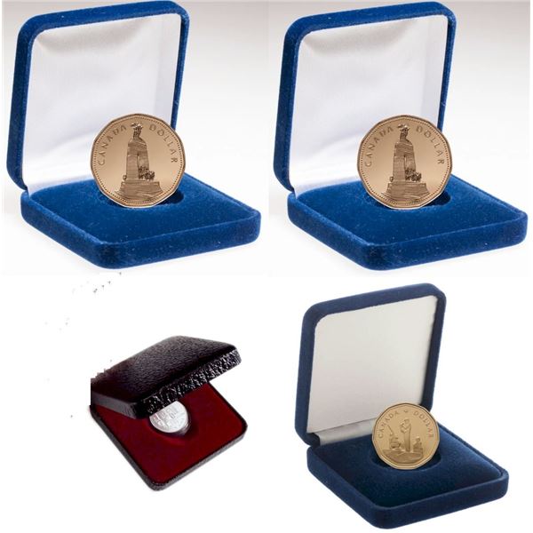 1994(2) Remembrance Proof Dollar, 1995 $1 Peacekeeping Proof Dollar, 2001 5c Royal Military College 