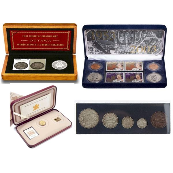 2001 3¢ Canada's First Postage Stamp, 150th Anniversary - Sterling Silver Coin, 2008 50c Royal Canad
