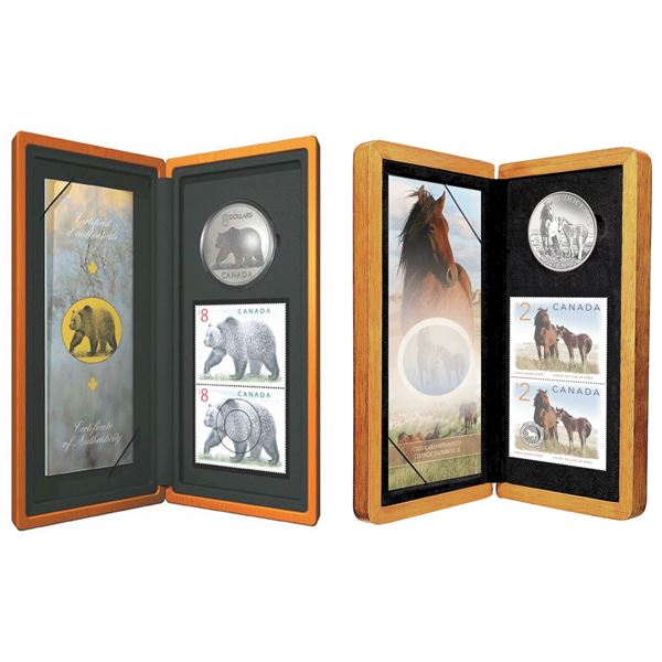 2004 $8 Great Grizzly & 2006 $5 Canadian Wildlife: Sable Island Horse and Foal - Lot of 2 Pure Silve
