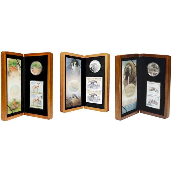 2005 $5 Canadian Wildlife: Atlantic Walrus and Calf - Pure Silver Coin and Stamp Set, 2005 $5 White-