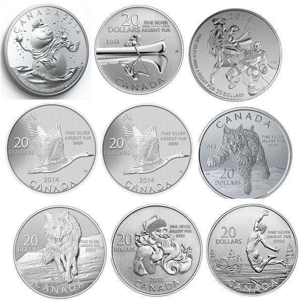 2011 $20 for $20 Canoe - Pure Silver Coin, 2013 $20 for $20 Wolf - Pure Silver Coin, 2013 $20 for $2