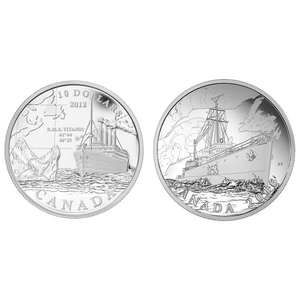 2012 $10 R.M.S. Titanic(2) & 2016 $20 The Canadian Home Front: Patrol Against U-Boats - Lot of 3 Pur