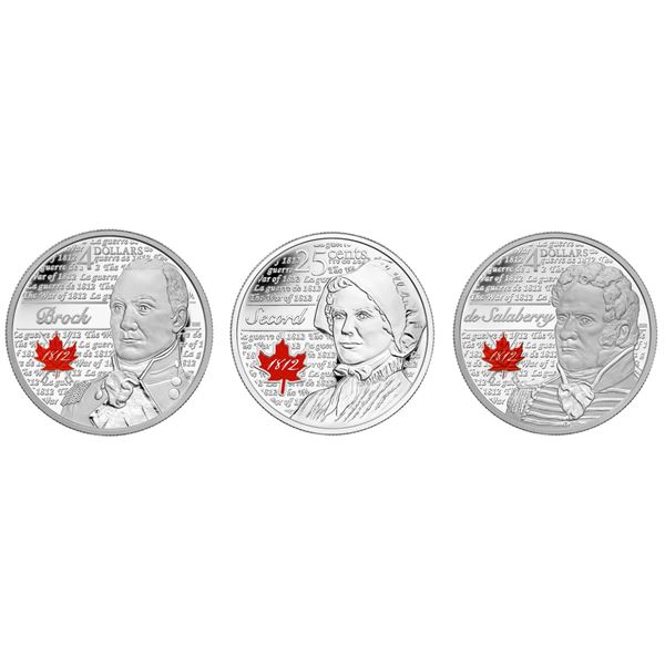 2012 $4 Heroes of 1812: Sir Isaac Brock, Charles Michel De Salaberry & Laura Secord - Lot of 3 Pure 
