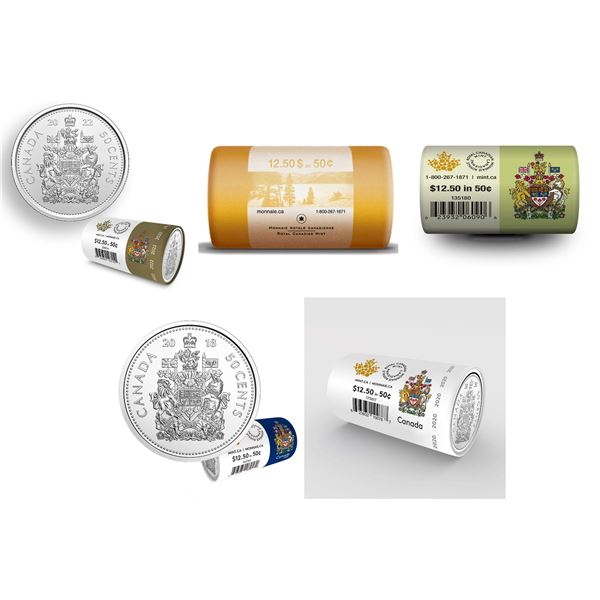 2012 50 Cent, 2015, 2018 Coat of Arms, 2020 & 2022 (2). Lot of 6 Special Wrap Rolls.