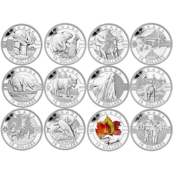 2013 $10 O Canada Series: Pure Silver Set.  Complete set as sold individually by the Mint.  Missing 