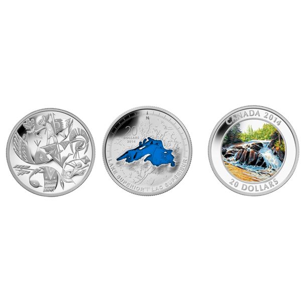 2013 $20 Canadian Contemporary Art, 2014 $20 Lake Superior: The Great Lakes & River Rapids - Lot of 