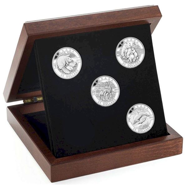 2013 $25 O Canada Series - Pure Silver 5-Coin Set.  Missing the Wolf Coin and 3 COA's.    Lot of 4 c