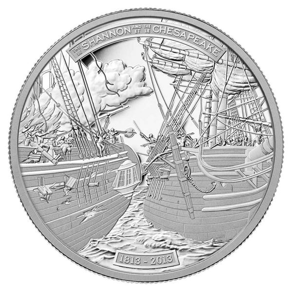 2013 $50 HMS Shannon & USS Chesapeake - Pure Silver Coin.  Tax Exempt.