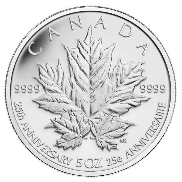 2013 $50 The Silver Maple Leaf Coin, 25th Anniversary - Pure Silver Coin.  Tax Exempt.