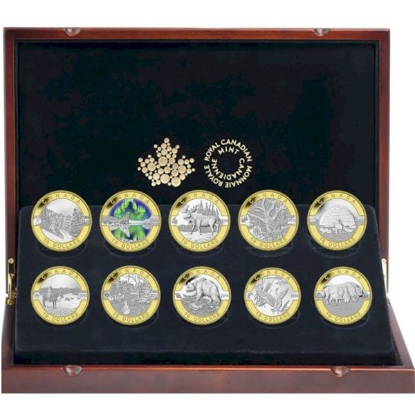 2014 $10 O Canada: Pure Silver 10-Coin Set with Gold Plating.  Tax Exempt.